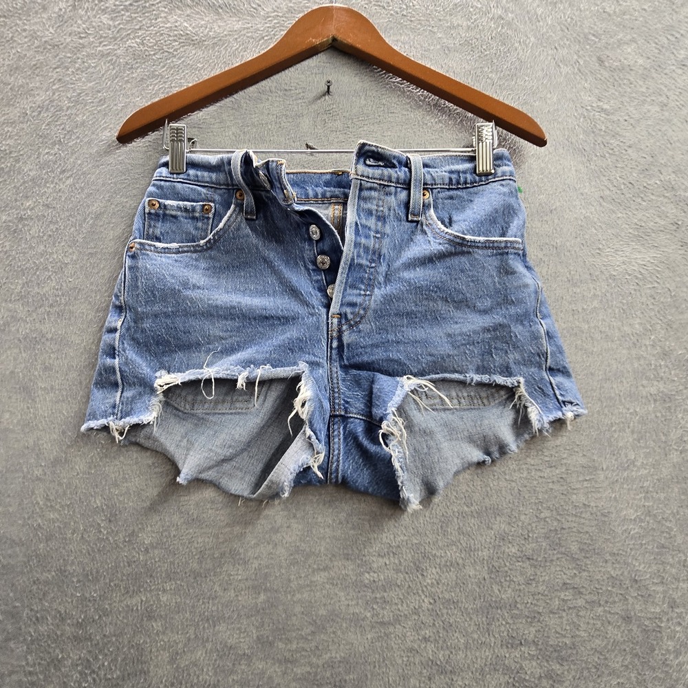 Levi's 501 Women Shorts W25 Blue Denim Grunge Button Cut Off